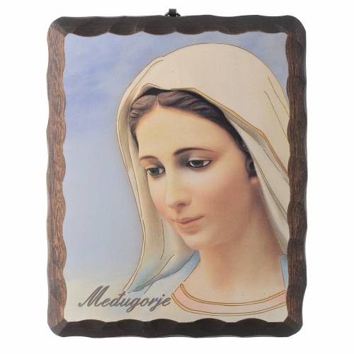 Cuadro madera maciza Virgen de Medjugorje litografía