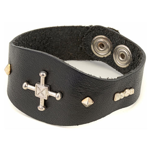 Pulsera en piel negra con decoración en plata 925