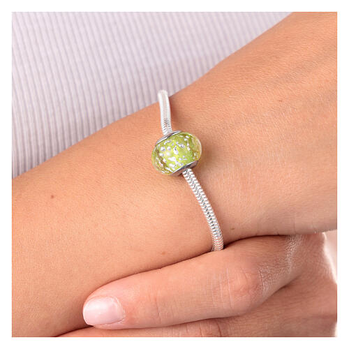 charm pulsera verde maculado vidrio murano plata 925